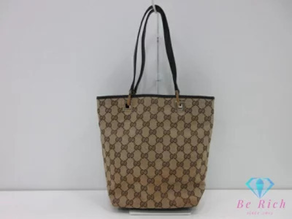Gucci Handbag Tote Bag Beige Brown GG Canvas Leather